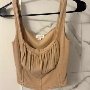 Le Lis Ribbed Scoop Crop Tank in Tan
